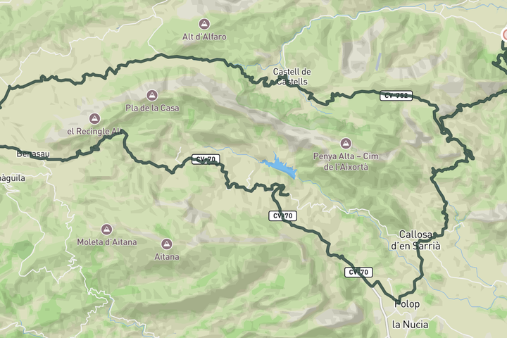 cycling map for Guadalest Loop