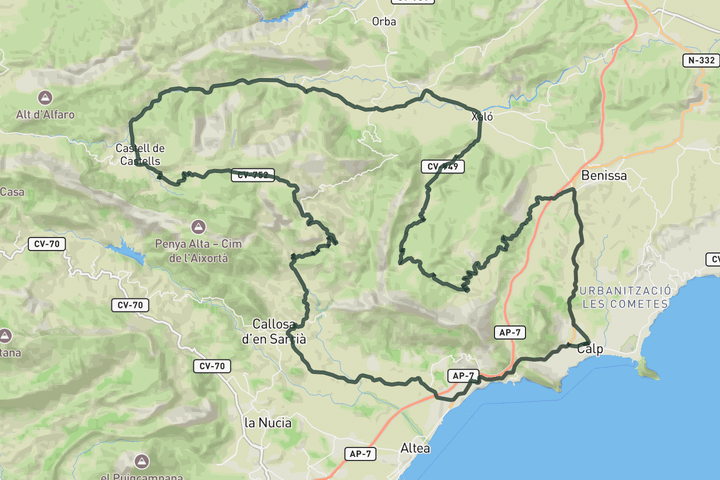 Loop Sa Creueta and Bernia route map