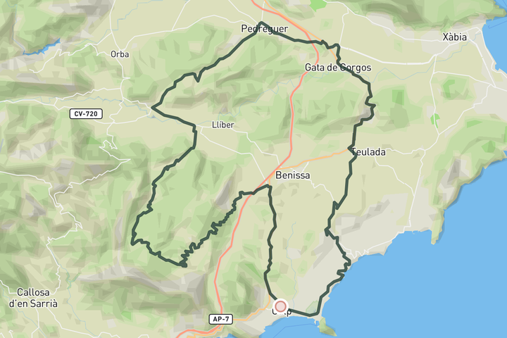 cycling map for Puerto de Bernia from Calpe