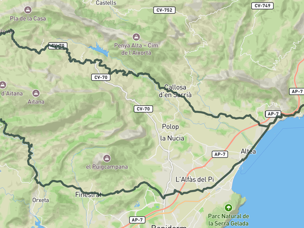 Puerto de Confrides and Puerto de Tudons from Calpe route map