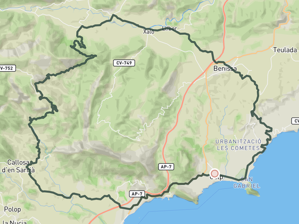 Puerto de Tárbena from Calpe route map