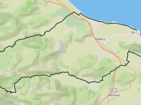 Puerto de Tollos and Montgó from Dénia route map