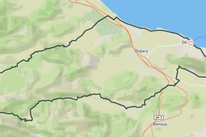 cycling map for Puerto de Tollos and Montgó from Dénia