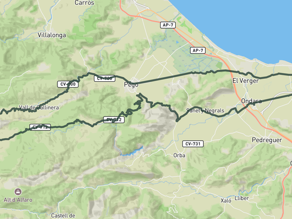Vall de Gallinera and Vall d'Ebo from Dénia route map