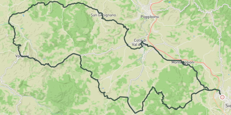 San Gimignano, Volterra & Monteriggioni route preview