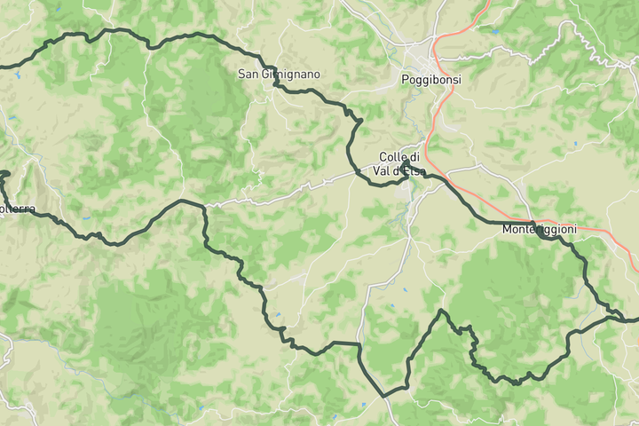 San Gimignano, Volterra & Monteriggioni route map