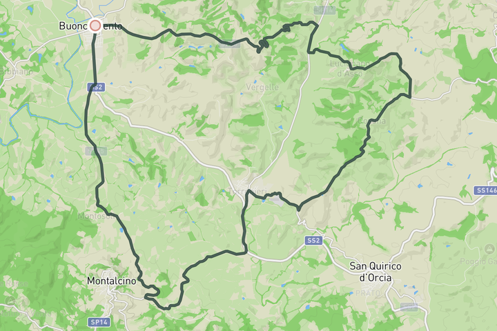 cycling map for Strade Bianche pro's race Buonconvento loop