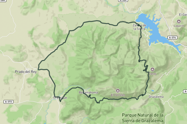 road cycling route map for El Bosque loop from Zahara