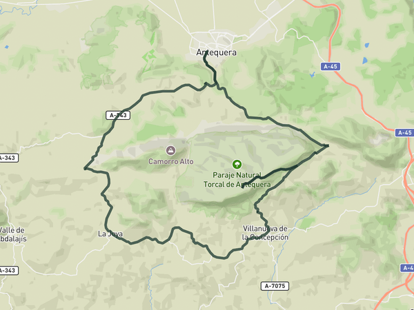El Torcal and puerto de La Joya from Antequera route map