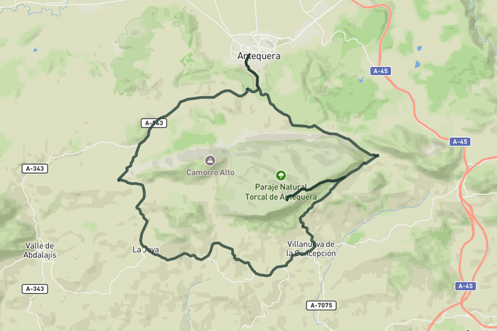 cycling map for El Torcal and puerto de La Joya from Antequera
