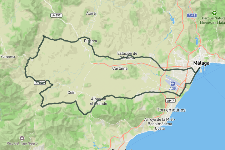 cycling map for Guadalhorce Valley