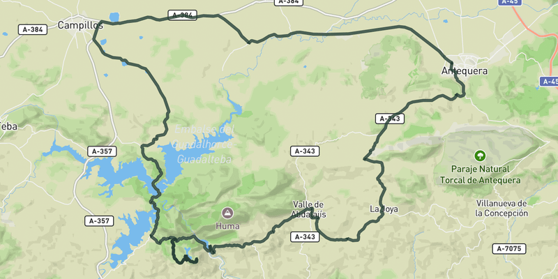 Guadalhorce reservoir loop route preview