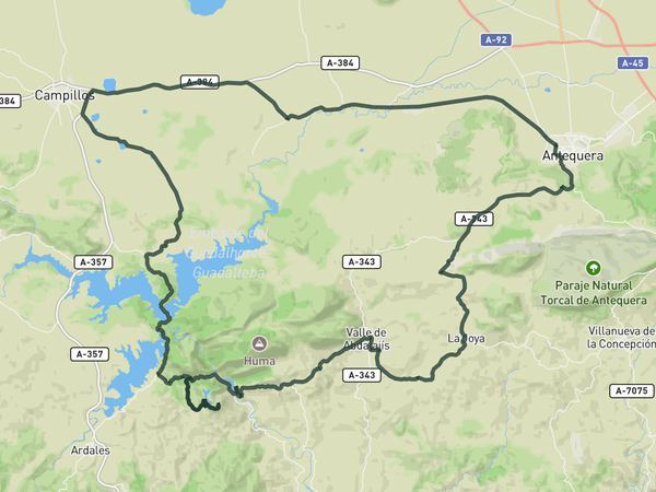 Guadalhorce reservoir loop route map
