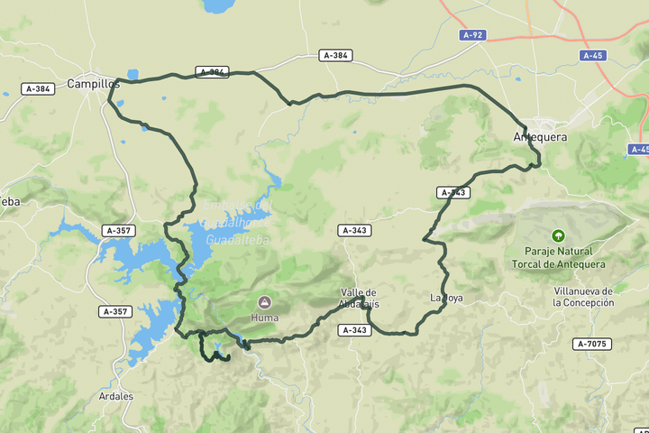 cycling map for Guadalhorce reservoir loop