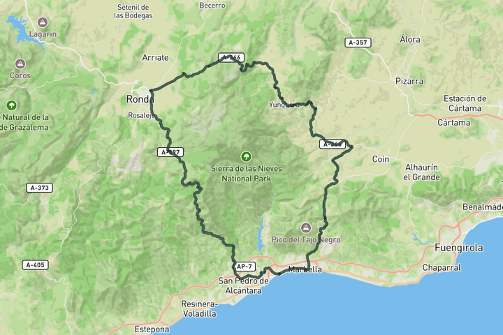 cycling map for Marbella - Ronda loop
