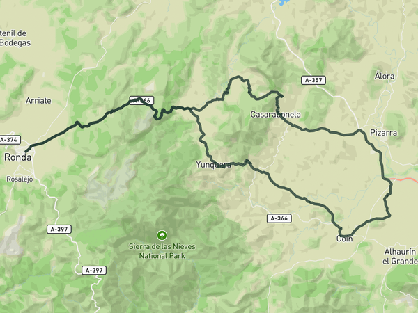 Puerto Martínez and Puerto del Viento from Ronda route map