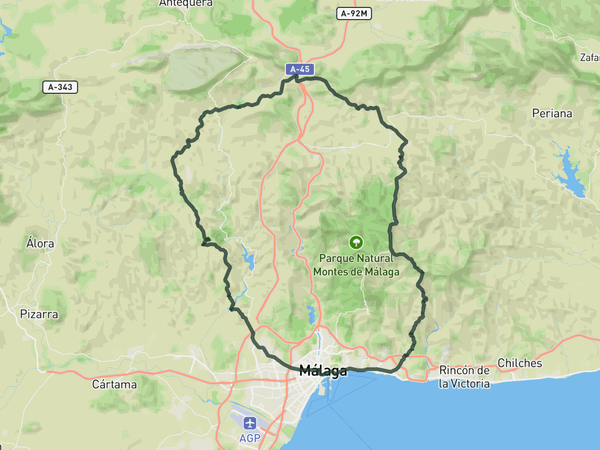 Puerto de Los Núñez, Almogía, Puerto del Barco and Colmenar from Málaga route map