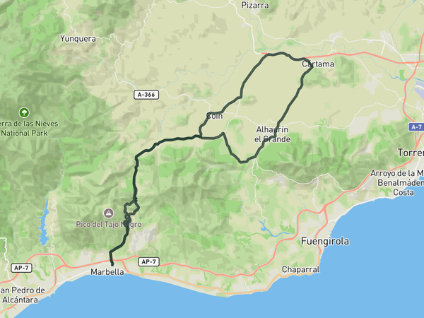Puerto de Ojén and Alhaurín El Grande from Marbella route map