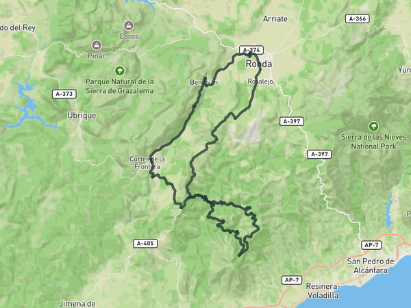 Puerto de Peñas Blancas loop from Ronda route map
