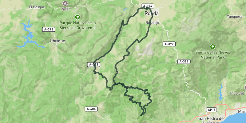 Puerto de Peñas Blancas loop from Ronda road cycling route map