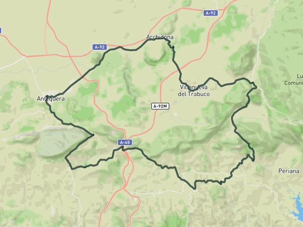 Puerto del Barco, cuesta del Chino and Axarquía from Antequera route map