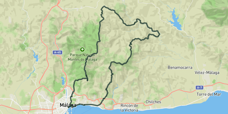 Puerto del León, Colmenar and Puerto de Santopitar from Málaga route preview