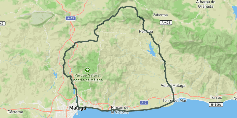 Vélez Málaga, Puerto del Sol and Casabermeja from Málaga route preview