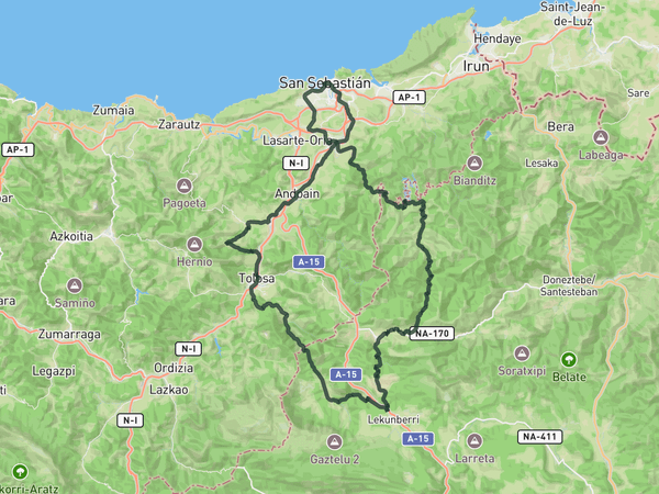 Basque-Navarre border from San Sebastian route map
