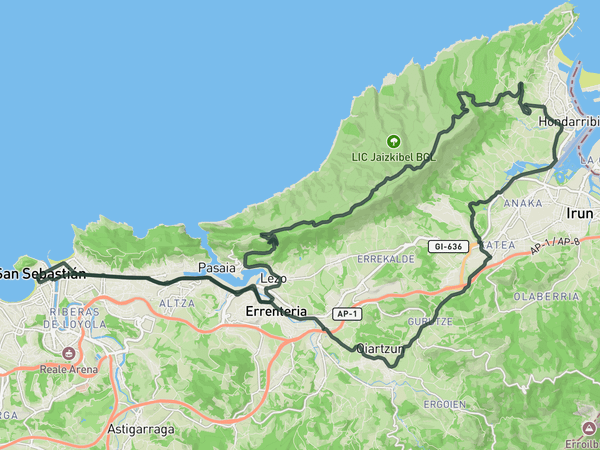 Hondarribia and Jaizkibel route map
