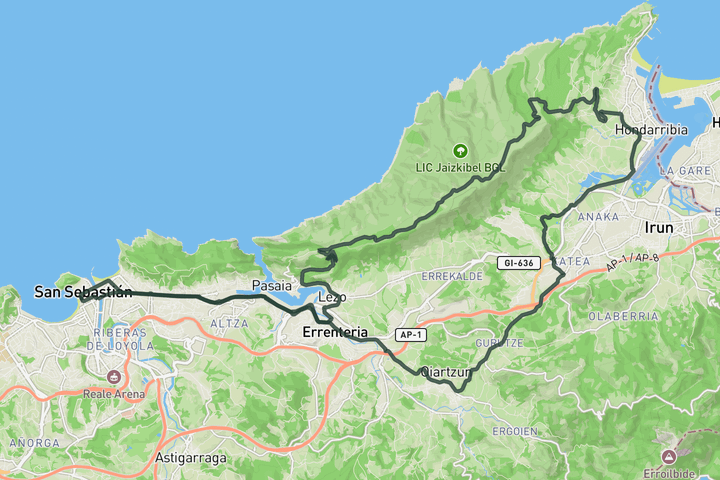 cycling map for Hondarribia and Jaizkibel