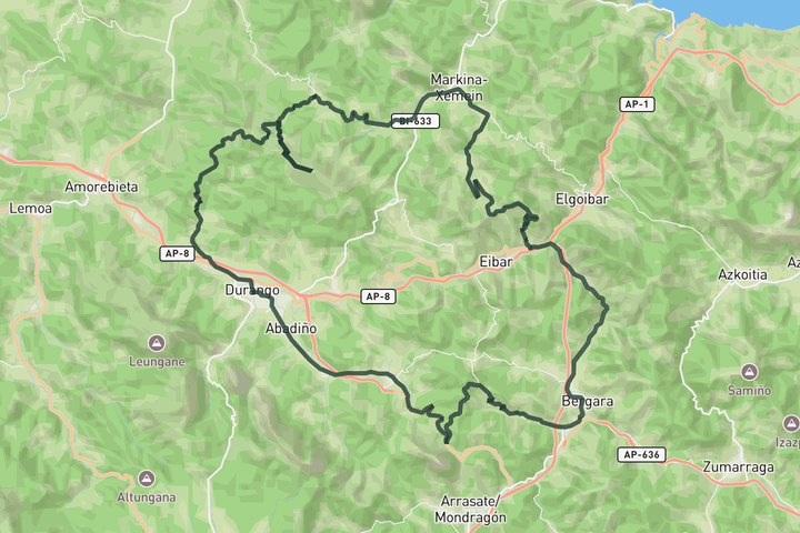 cycling map for Oiz and Arrate from Durango