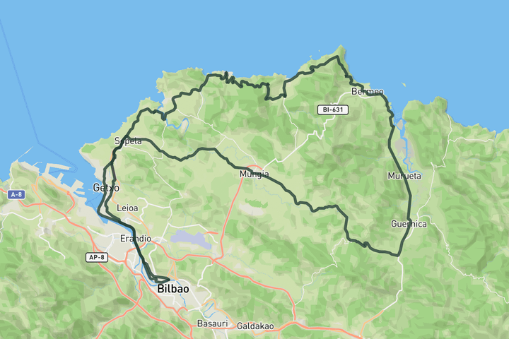 San Juan de Gaztelugatxe loop from Bilbao route map