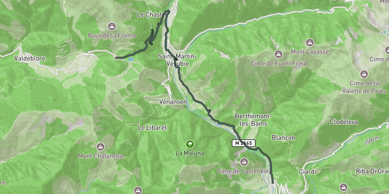 Col Sant-Martin from Roquebillière elevation profile