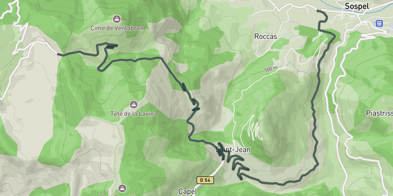 Col de Braus from Sospel elevation profile