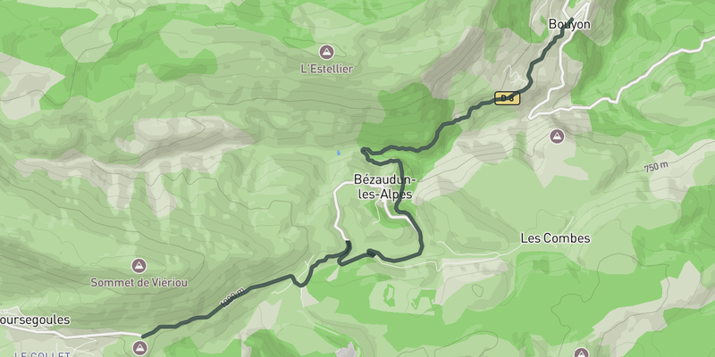 Col de Sant Marc from Bouyon elevation profile