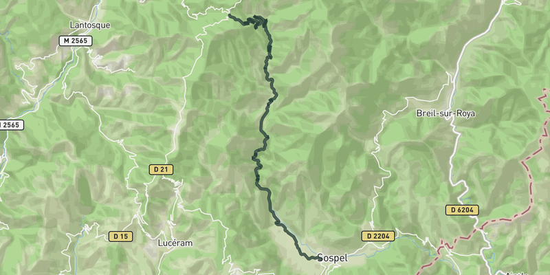 Col de Turini from Sospel elevation profile