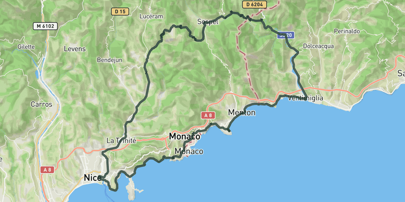 Col de Braus and back via the coast route preview