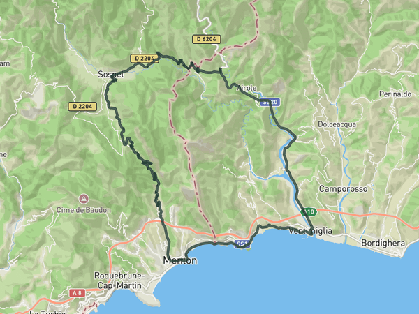 Col de Castillon and back via Italy route map