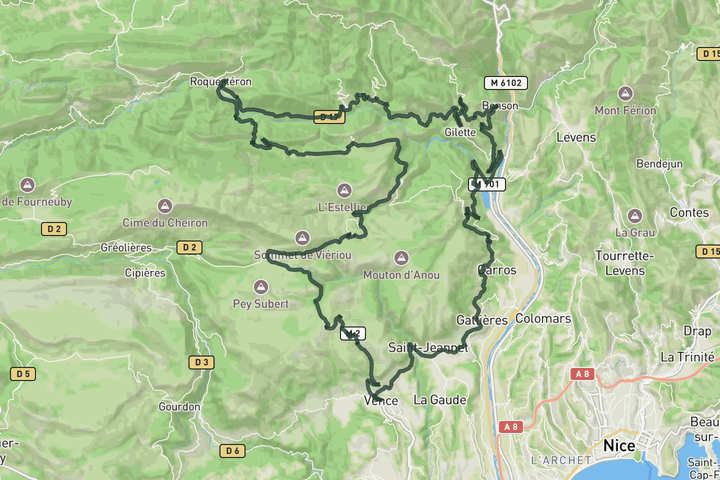 cycling map for Col de Sant Marc from Vence