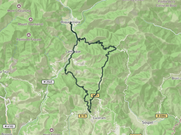Col de Turini from Roquebillière route map