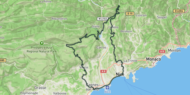 Col de Vence and the Var river valley loop from Nice route preview