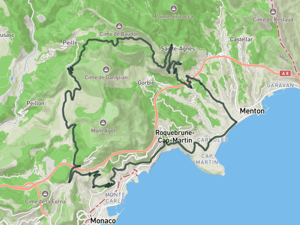 Col de la Madonne from Menton route map