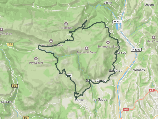 Col du Vence loop route map