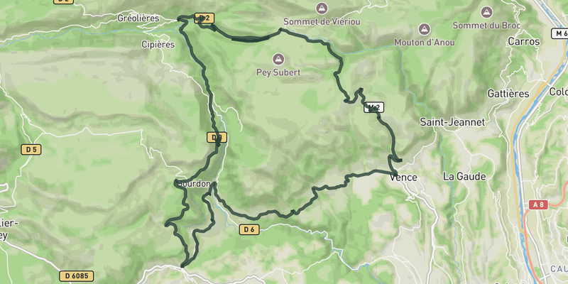 Col du Vence return via Gourdan route preview
