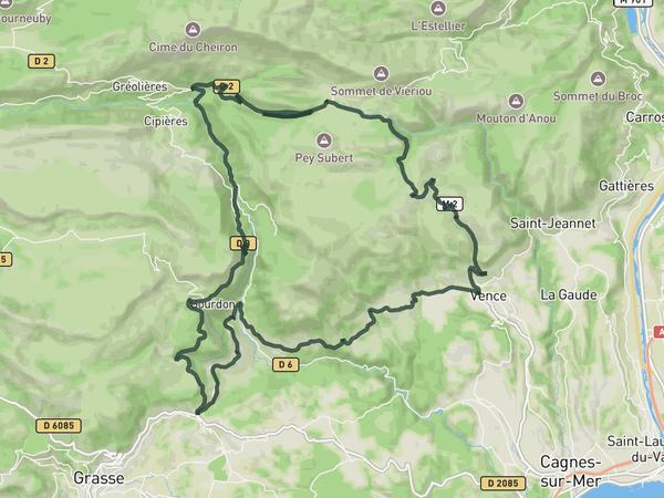 Col du Vence return via Gourdan route map