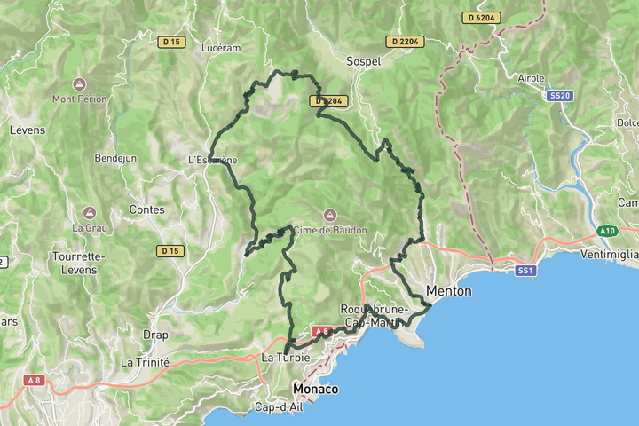cycling map for Pays des Paillons