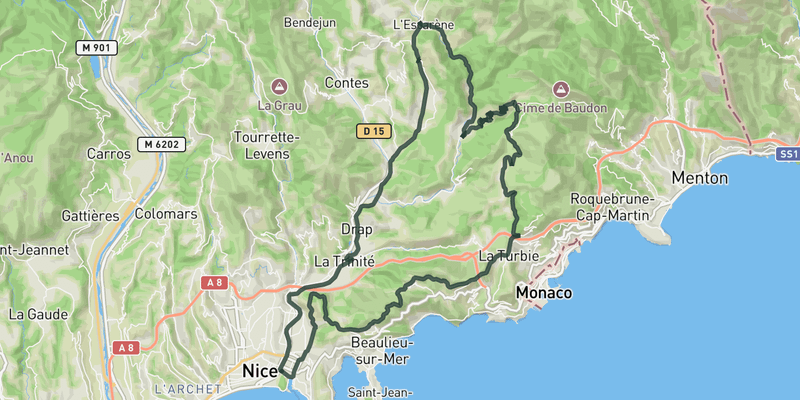 Peille loop from Nice route preview