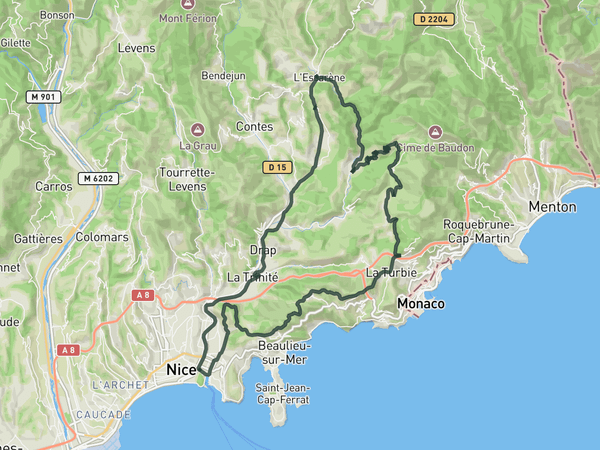 Peille loop from Nice route map