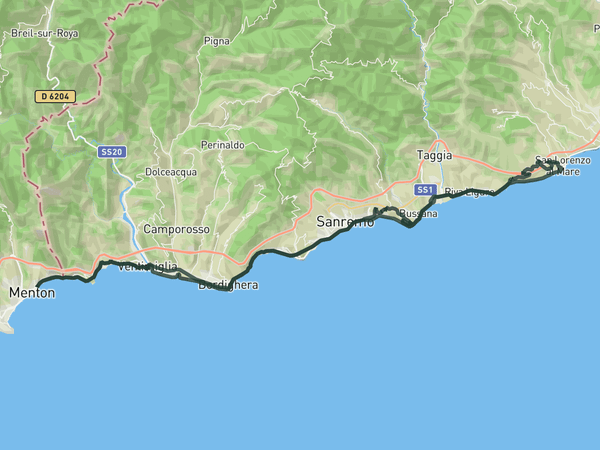 San Remo finale - coastal road route map