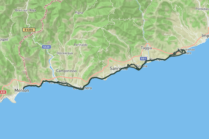 cycling map for San Remo finale - coastal road